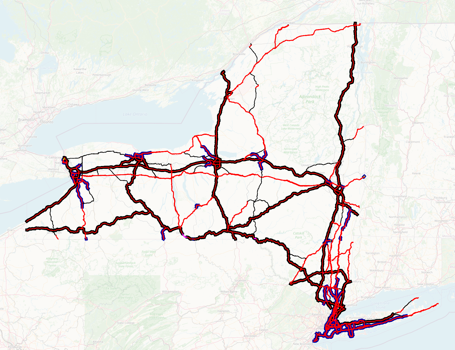 Proposed trunk roads in New York State